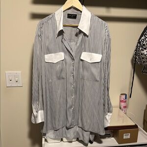 Lane Bryant Black and White Casual Button Down Shirt with collar 22/24